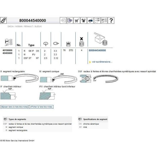 SEGMENTATION K9K ø 76 STD 