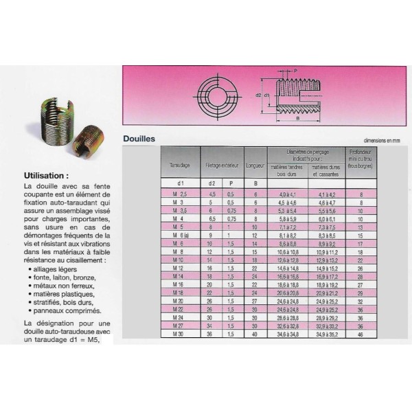 M6x100 / 10X150 DOUILLE AUTOTARAUDEUSE ACIER ZINGUE