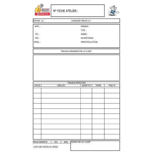BLOC DE 50 FICHES ATELIER RECTIF+ SIMPLE RECTO NET HT