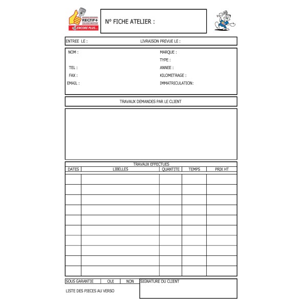BLOC DE 50 FICHES ATELIER RECTIF+ SIMPLE RECTO NET HT