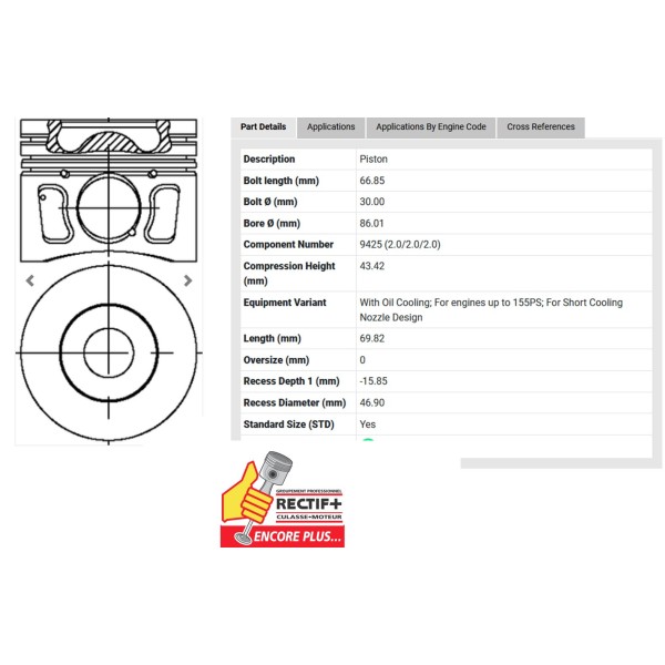 PISTON 0.50 mm 4HU 4HV NET HT AVEC CANAL