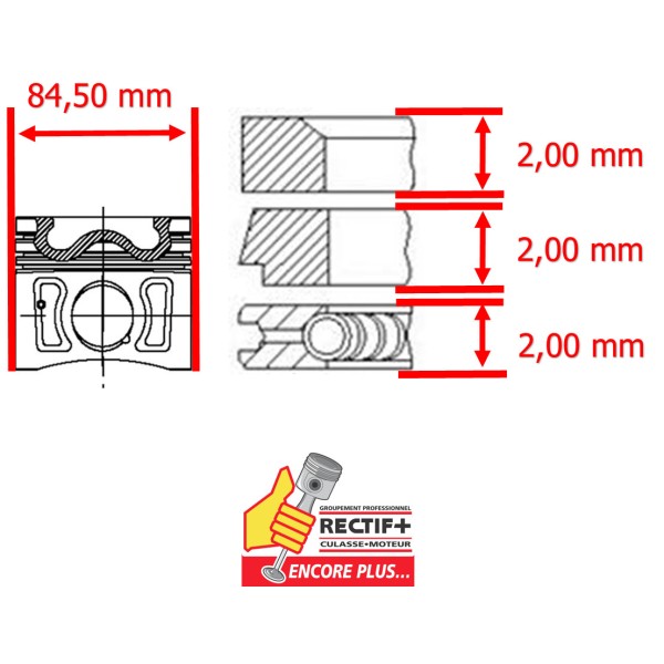 KIT DE 4 PISTONS +0.50 FAI MOTEUR 2.0 TDCI YENMAK NET HT 3130005050 GK2Q6K100 013PI00156002