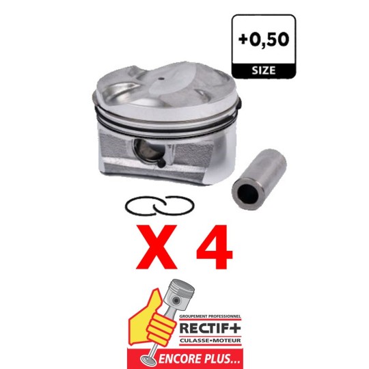 0628T6+0.50ADAP  JEU DE 4 PISTONS COTE REP EP3 8FP ADAPTABLE +0.50 mm  0628T6 4108050 31-04108-050 PM008500 8FN 8FP 8FR 8FS EP3 