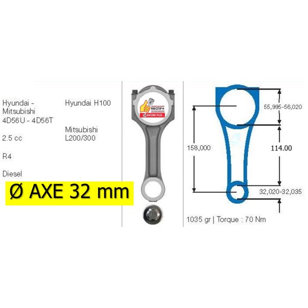 BIELLE NEUVE 4D56 D/TD ADAPTABLE ø AXE 32 TETE DE VIPERE 4D56 4D56T 4D56TD D4BH  MD371001 44390 3092N