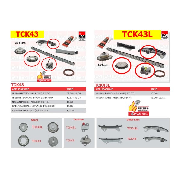 KIT CHAINE POUR MOTEUR ZD3 TCK43 TC0295FK TC0295K 13028-2W200 TK59A zd30