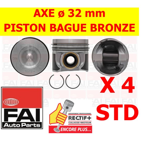 LOT DE 4 PISTONS FAI JAGUAR  LAND ROVER 204DTA 204DTD AJ20D4 AVEC BAGAGE BRONZE PASSAGE AXE DANS PISTON  PK271-000  ø 83 HAUTEUR