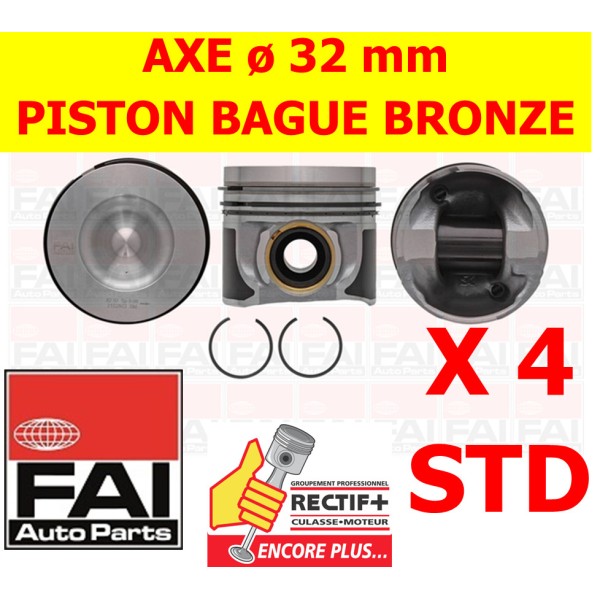 LOT DE 4 PISTONS FAI JAGUAR  LAND ROVER 204DTA 204DTD AJ20D4 AVEC BAGAGE BRONZE PASSAGE AXE DANS PISTON  PK271-000  ø 83 HAUTEUR