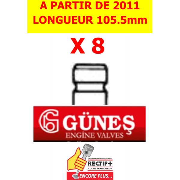 SOUPAPE ECH GUNES YD25 A PARTIR DE 2011 LONGUEUR 105.5mm LOT DE 8 NET HT