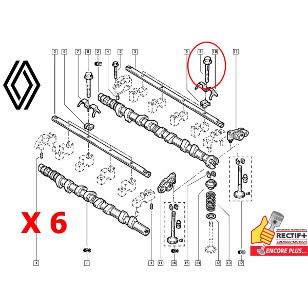 VIS DE RAMPE DE CULBUTEUR G9T G9U NET HT  RENAULT ORIGINE