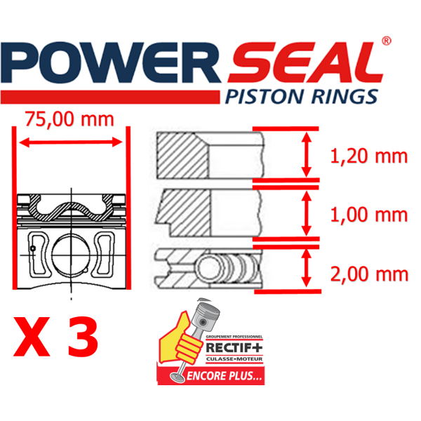 SEGMENTATION JEU MOTEUR (LOT DE 3) PEUGEOT ø 75.00 STD NET HT POWERSEAL EB2