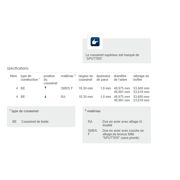 JEU DE COUSSINETS DE BIELLES KS BMW N47 SPUTTER NET HT