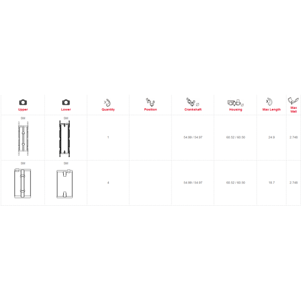 COUSSINETS DE LIGNES  STD  ET +0.50 EXT KING N47