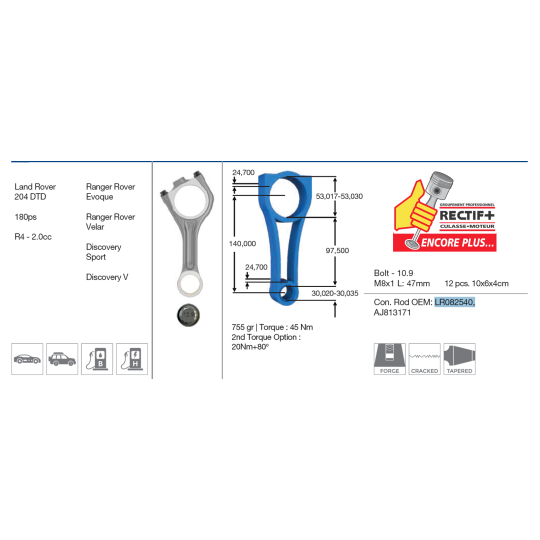BIELLE NEUVE ADAPTABLE 204DTD 150/180 CV NET HT