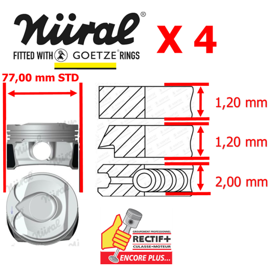 LOT DE 4 PISTONS COMPLETS  STD NURAL EP6 5FY EP6DTS NET HT