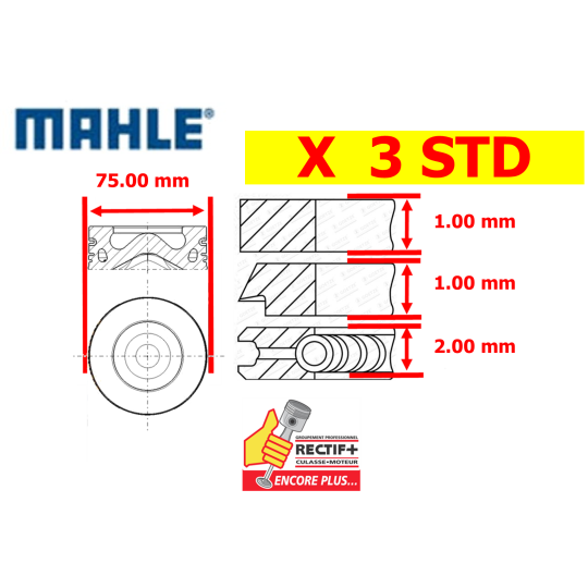 LOT DE 3 PISTONS MAHLE  STANDARD MM PSA NET HT EB2 THP110-130