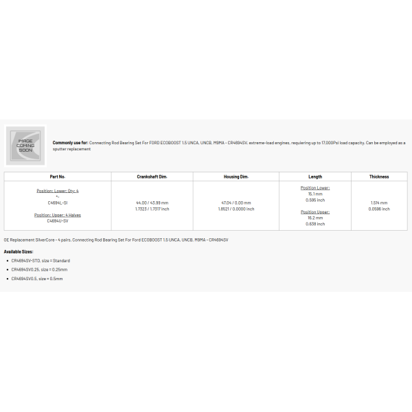 COUSSINETS DE BIELLES KING FORD 1.5 ECOBOOST NET HT