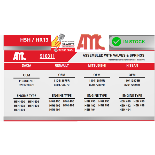 CULASSE NEUVE SOUP RESSORTS AMC ORIGINE RENAULT H5H HR13DDT M282 NET HT