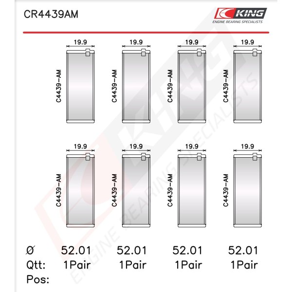 JEU DE COUSSINETS DE BIELLES KING BEARING BMW +0.25 12798322 NET HT