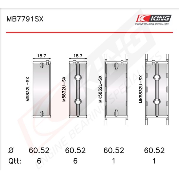 COUSSINETS DE LIGNES INT +0.25 mm ET +0.50 mm EXT N57 (6 CYL.) NET HT