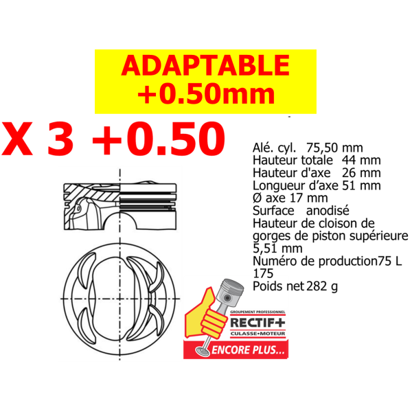 3 PISTON ADAP +0.50 P5241A PK253050 1626728280 PM013450 039PI00129002 P5241A050 803714501050