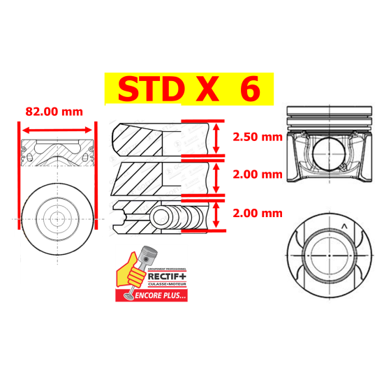 LOT  DE 6 PISTONS COMPLETS ADAPTABLES  POUR  MOTEUR RENAULT NISSAN INFINITI V9X / V9X791 / V9X891 4182000  8200945509B D35208