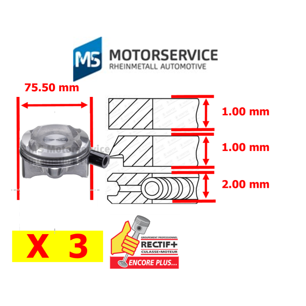 LOT DE 3 PISTONS KS COMPLETS COTE +0.50mm REP MOTEUR HMM HMR EB2FAS EB2FA PM0147450 D12XE F12XE F12XEL EB2FAD HMH