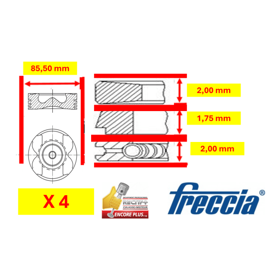 LOT DE 4 PISTONS FRECCIA +0.50 NET HT 021PI00129002 FP23-108650 13008001421