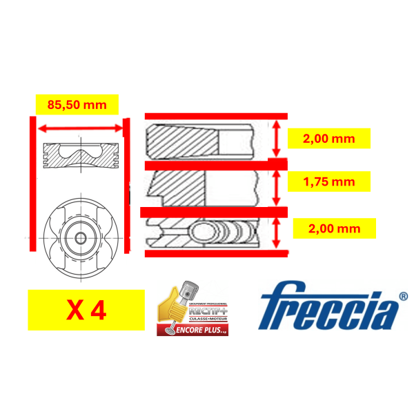 LOT DE 4 PISTONS FRECCIA +0.50 NET HT 021PI00129002 FP23-108650 13008001421